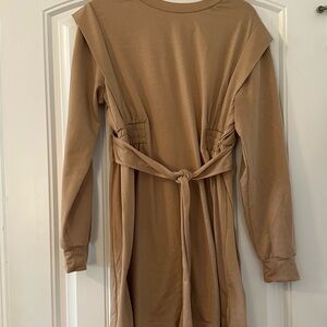 Tan Long Sleeve Dress with Tie Waist